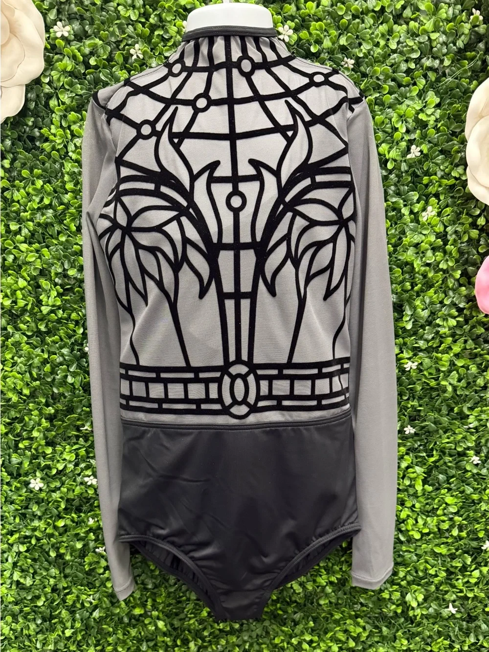 Weissman Gray and Black Long Sleeve Dance Leotard